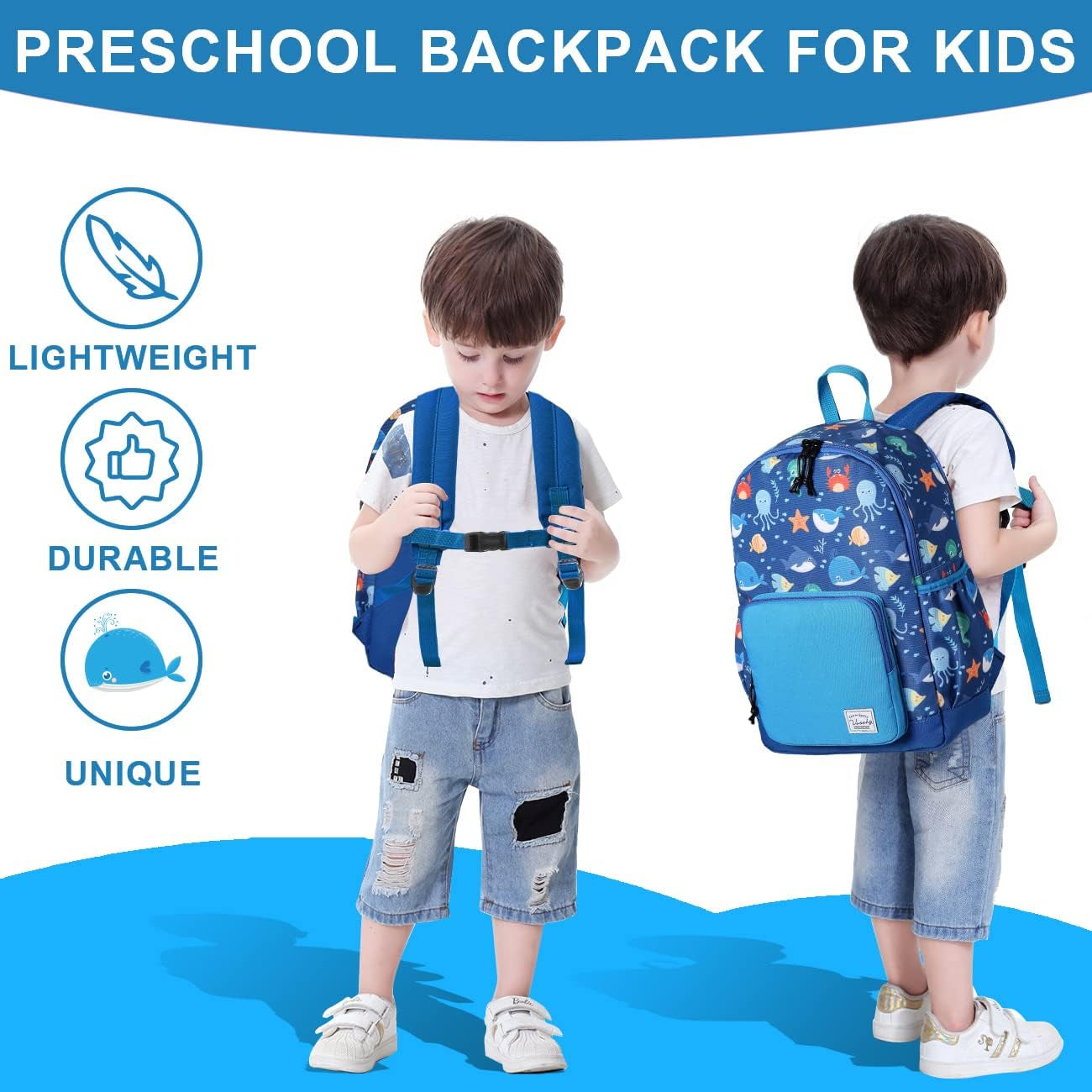  Kids Backpack with Chest Strap - Water Resistant for Boys and Girl