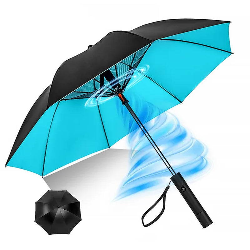 Portable UV Sun Umbrella with Fan, Safety Isolation Mesh, Super Wind Power - USB Rechargeable