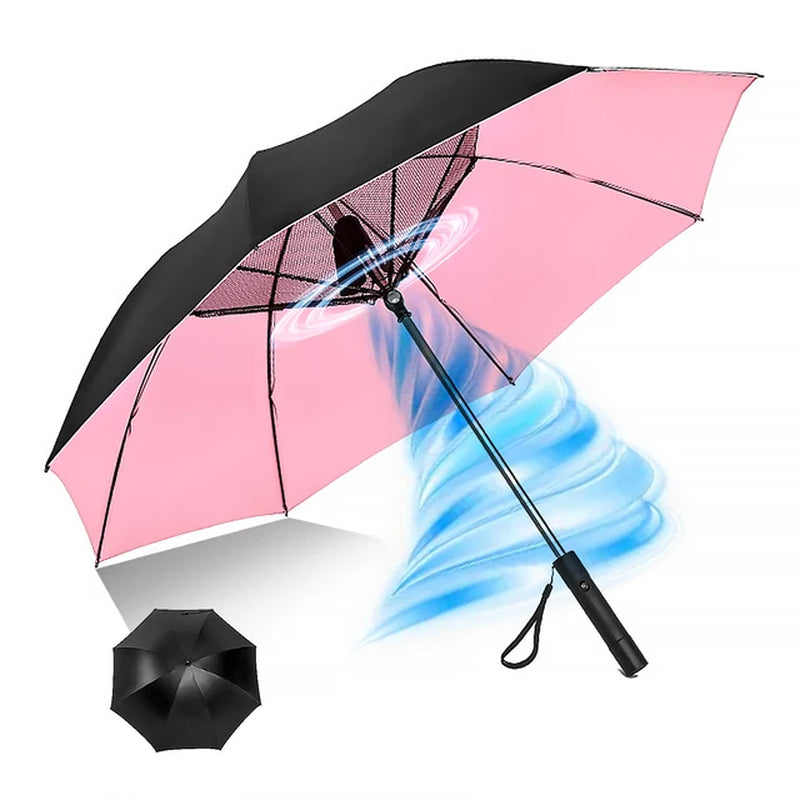 Portable UV Sun Umbrella with Fan, Safety Isolation Mesh, Super Wind Power - USB Rechargeable