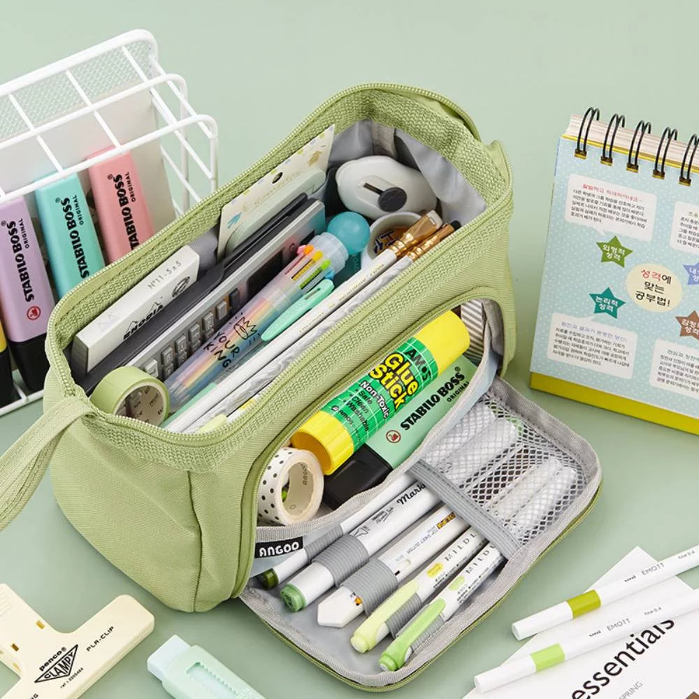 Professional Pencil Pen Case with High Capacity and Easy Grip Handle - Green