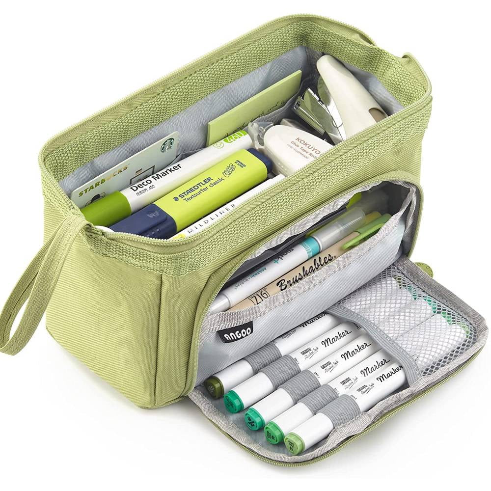 Professional Pencil Pen Case with High Capacity and Easy Grip Handle - Green