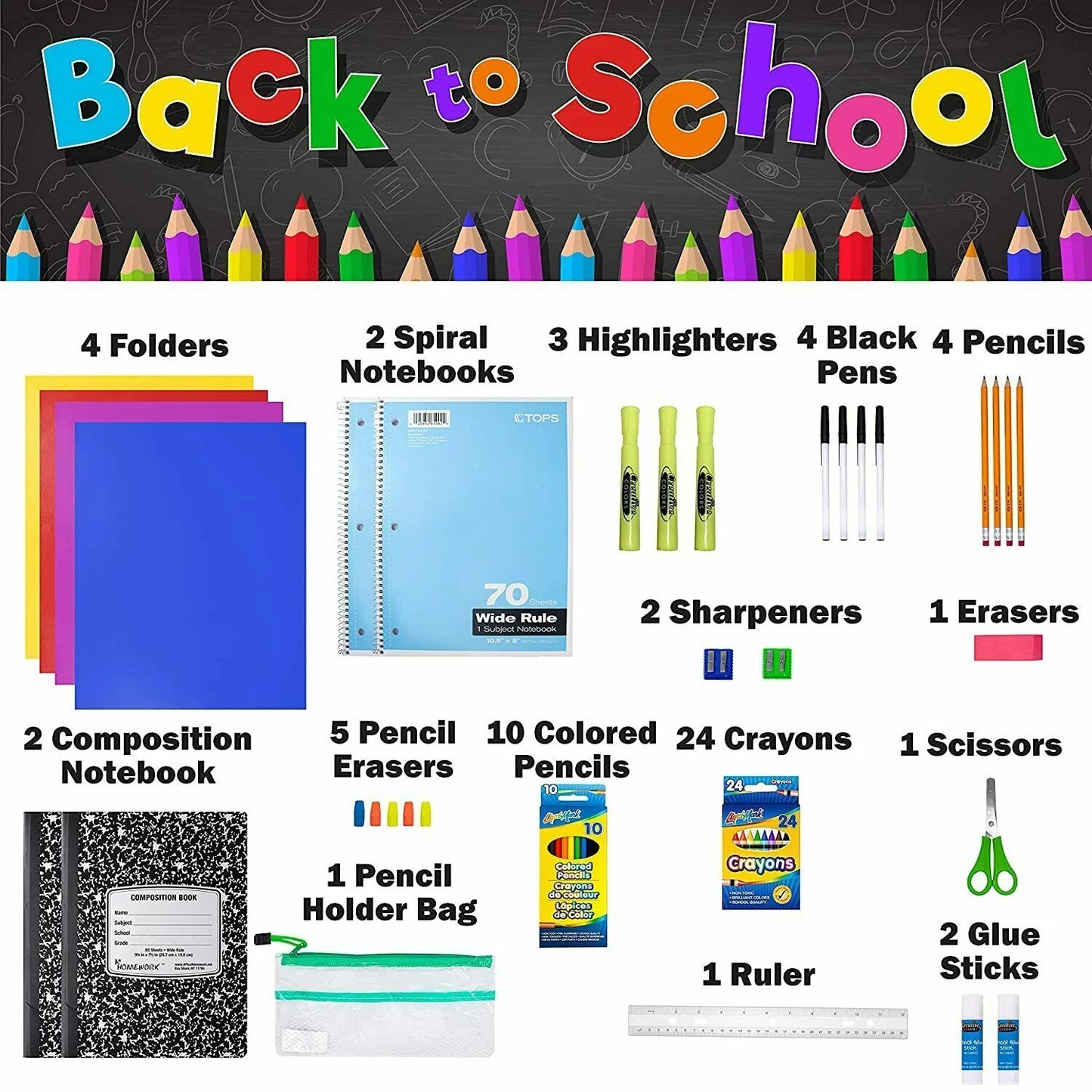 Back to School Complete Supplies Bundle Kit - Supply Box for Kids