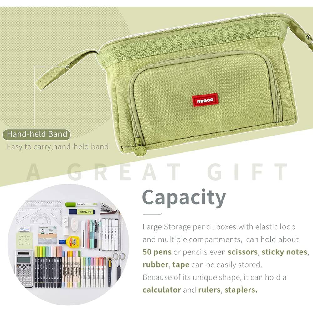 Professional Pencil Pen Case with High Capacity and Easy Grip Handle - Green