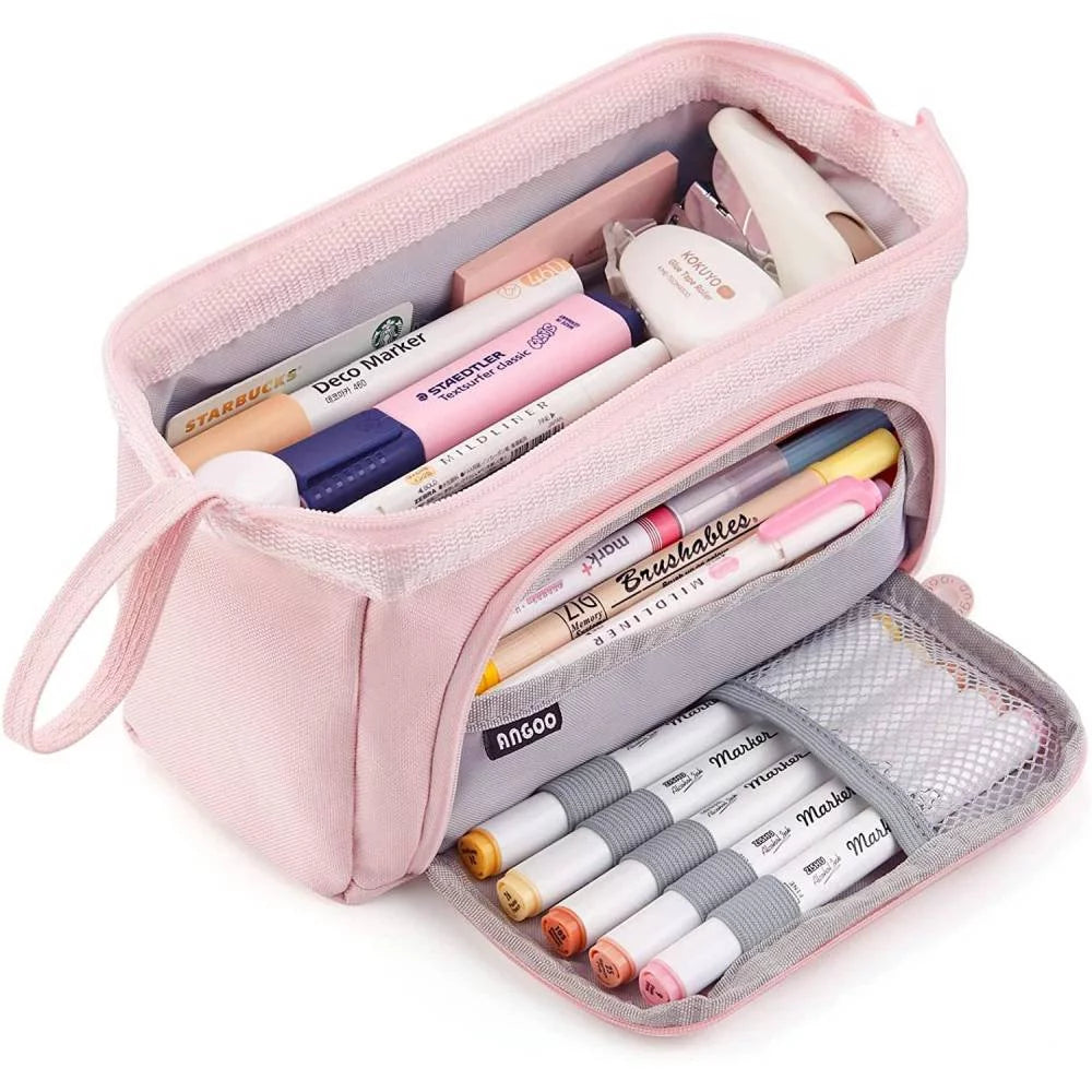 Large Capacity Pink Pencil Case Handheld Pen Bag for Girls