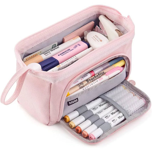 Large Capacity Pink Pencil Case Handheld Pen Bag for Girls