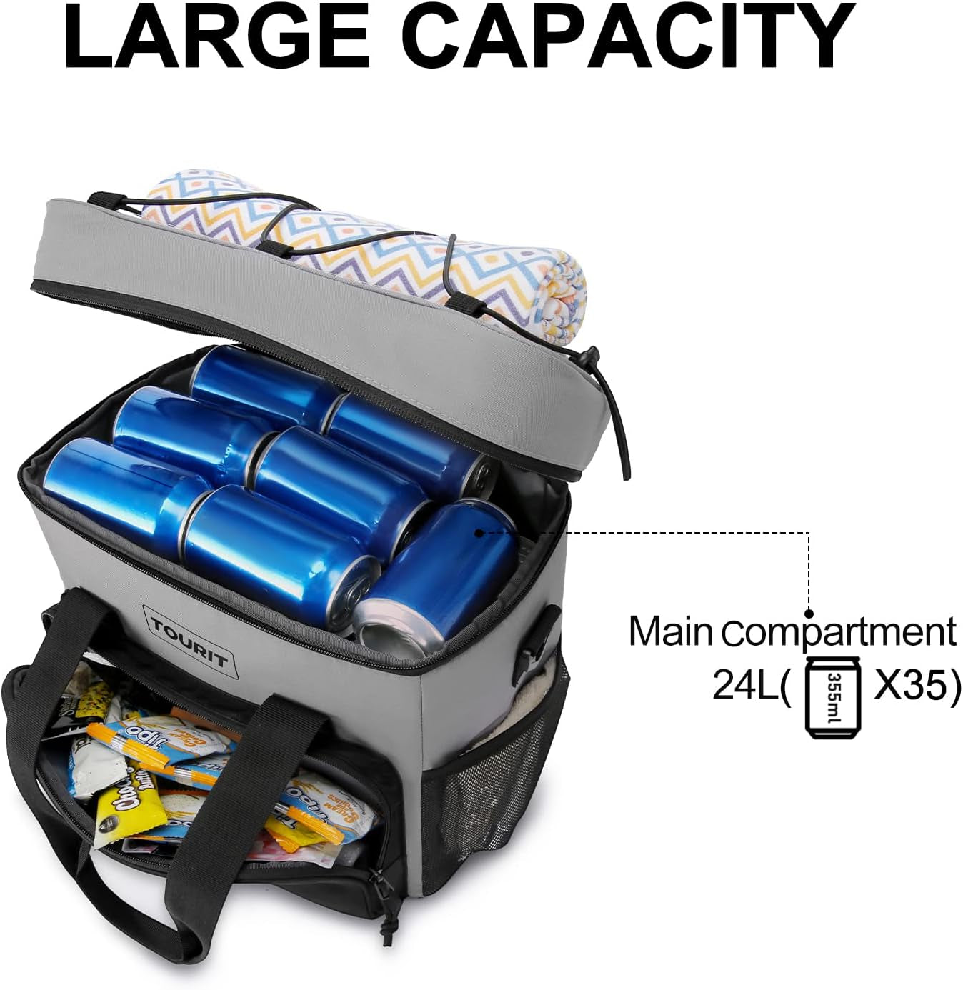 Insulated Soft Cooler Bag for Picnics, Beach, Work, and Travel - Large Capacity