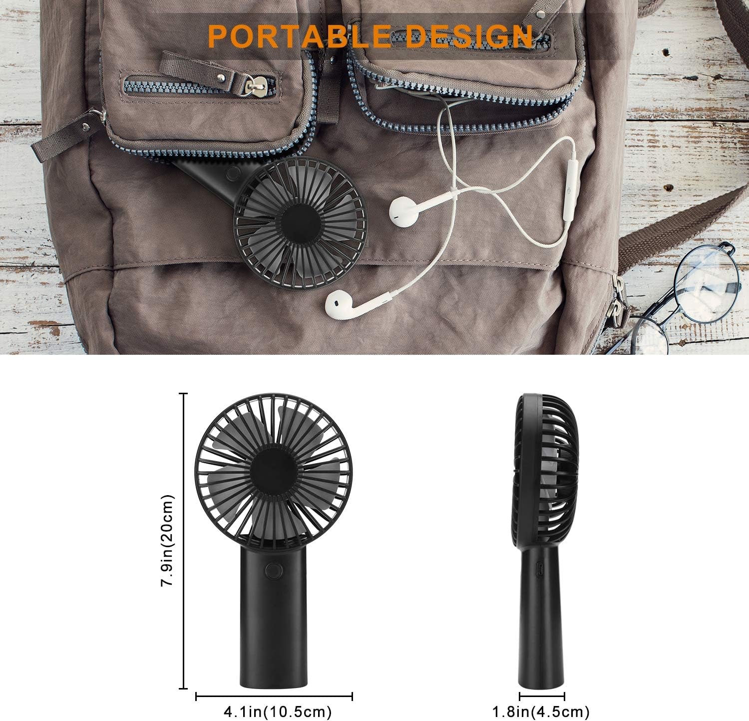 Portable Handheld Fan with 4400mAh Rechargeable Battery for Extended Outdoor Use