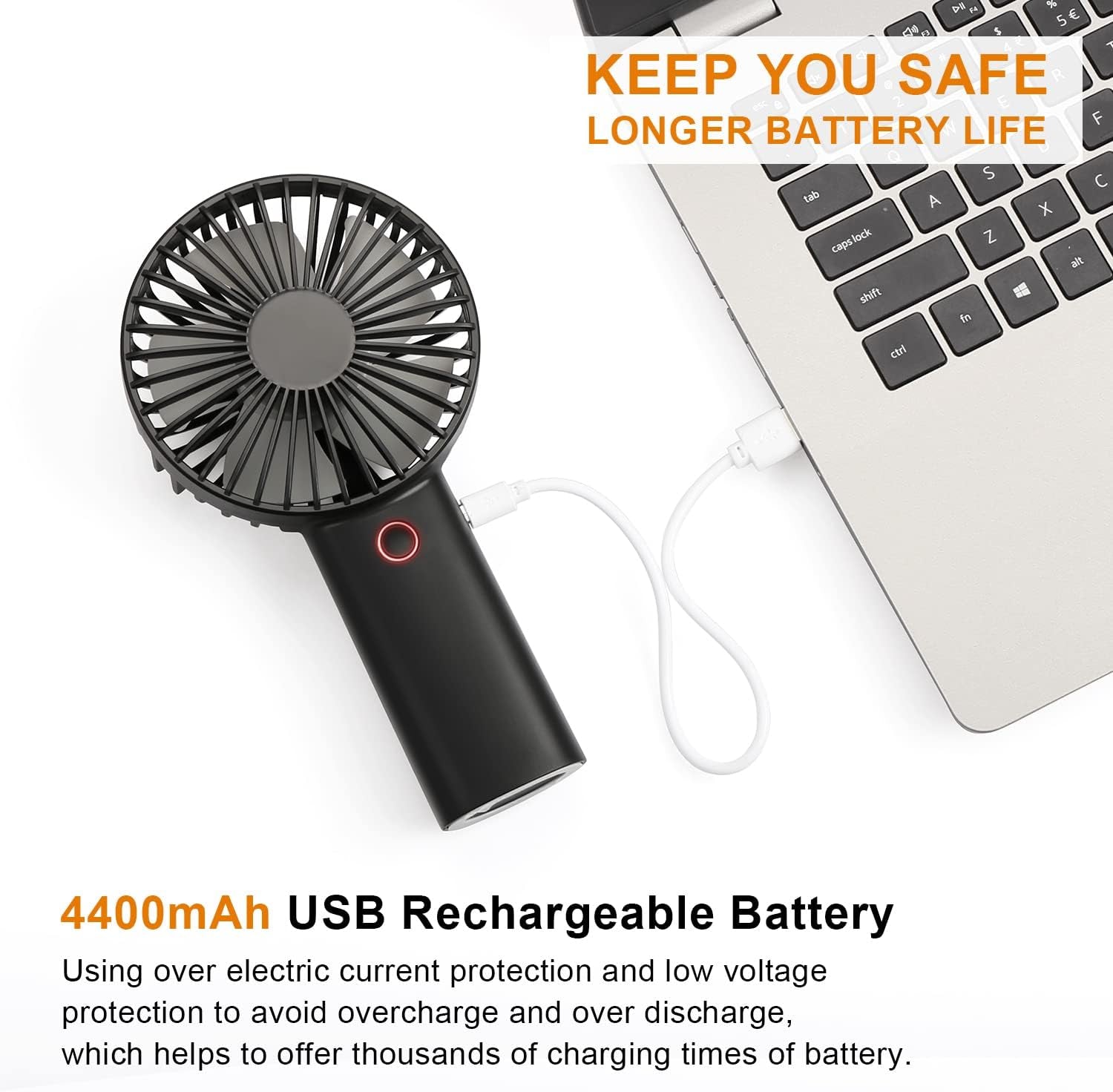 Portable Handheld Fan with 4400mAh Rechargeable Battery for Extended Outdoor Use