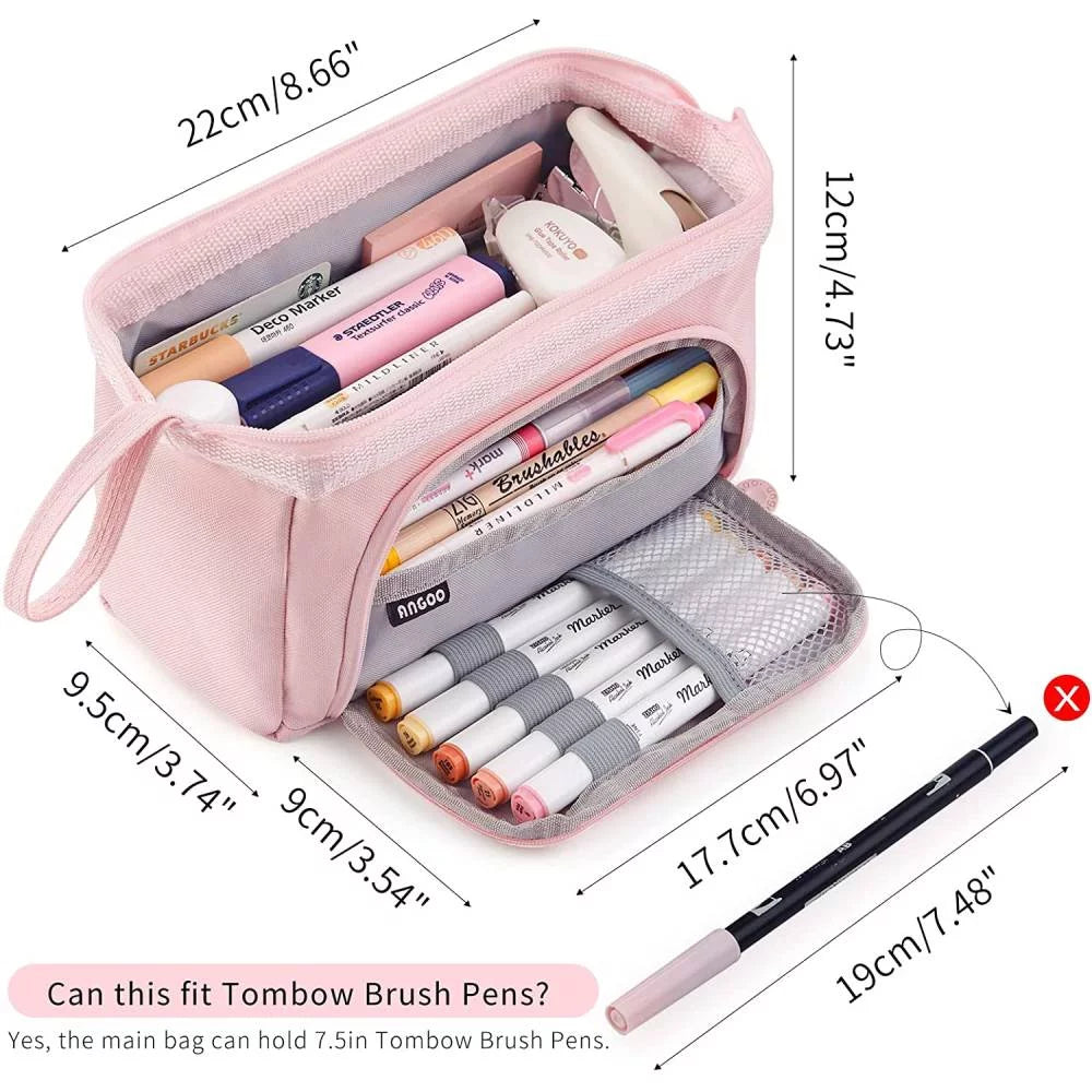 Large Capacity Pink Pencil Case Handheld Pen Bag for Girls